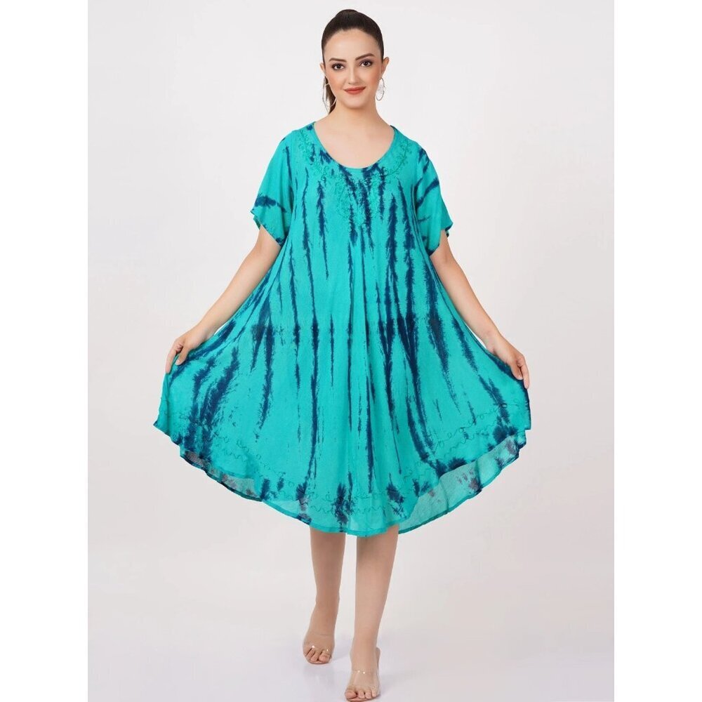 Wevez Women's Sundress Summer Midi Umbrella Dresses Beach Wear Turquoise NWT